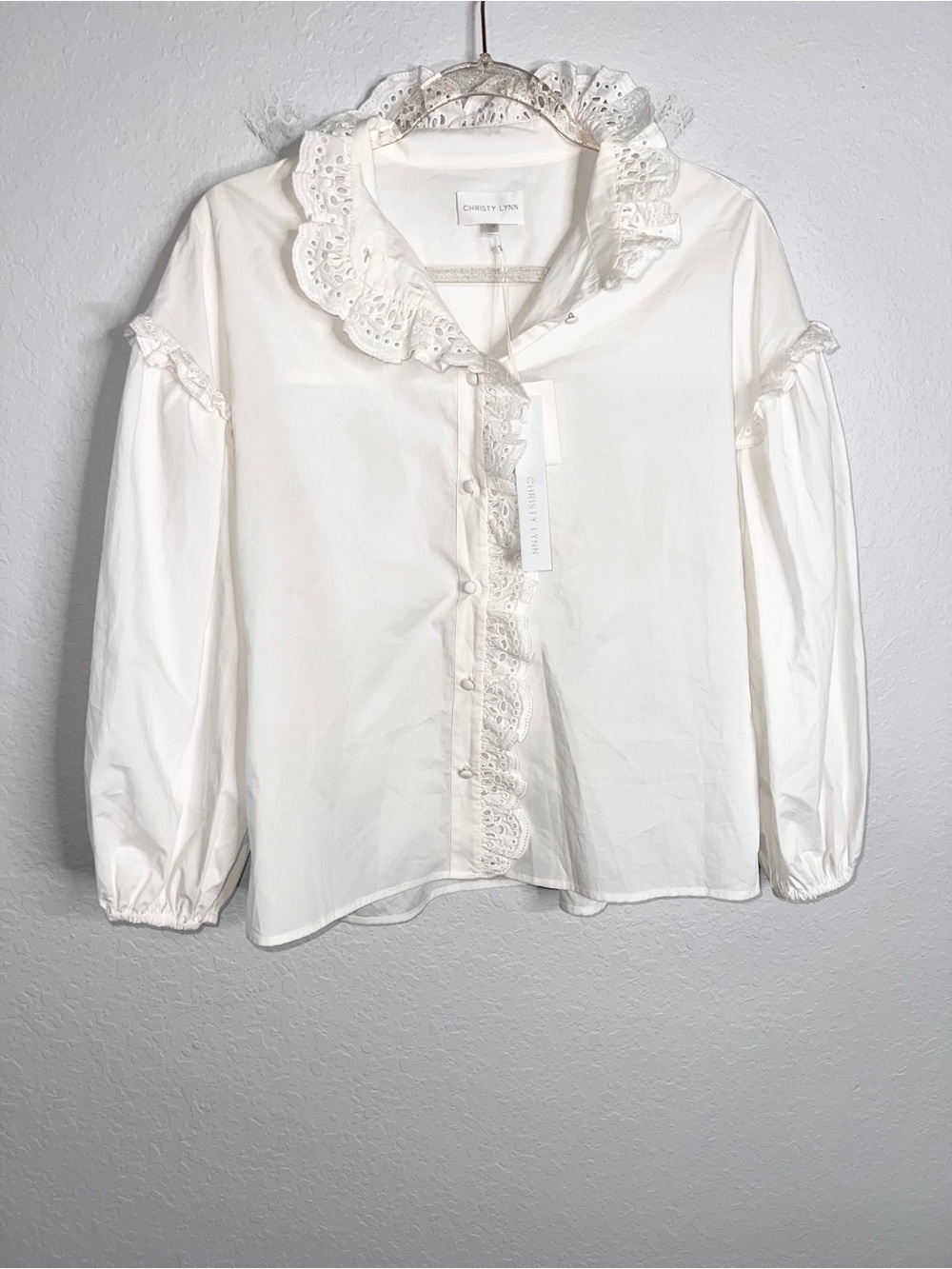 CHRISTY LYNN Madelyn Top Blouse Women’s Medium Ruffled Poplin Shirt FF - Picture 2 of 14